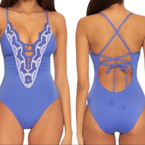 🆕 BECCA Delilah One Piece Swimsuit! periwinkle and white one piece. NWT - Picture 6 of 6